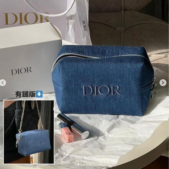 現貨 迪奧 dior 彩妝專櫃 限定 牛仔藍 化妝包 DIY改造鏈包 化妝包 練包 牛仔 質感