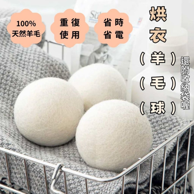 現貨 日本品牌 烘乾機 羊毛球 家用 洗衣球 衣物 速乾神器 毛屑（3顆）附收納袋 烘衣 靜電 省電 省時